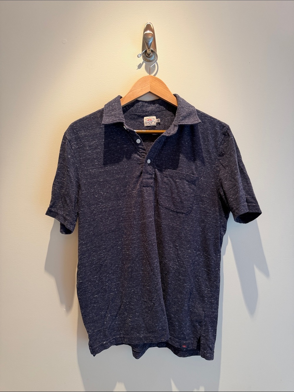 Faherty Navy Heathered Short-Sleeve Polo